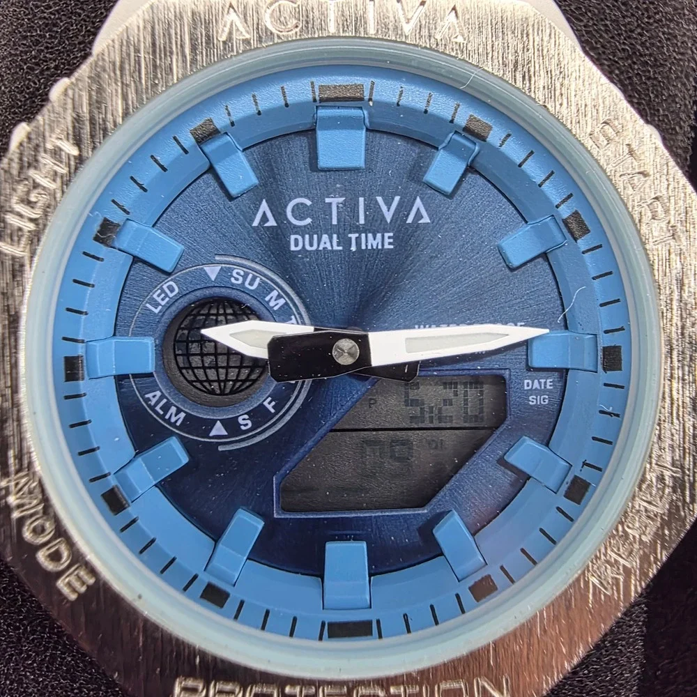 Activa by Invicta Dual Time Watch Silver Blue Dial Analog Digital 43015 Mens